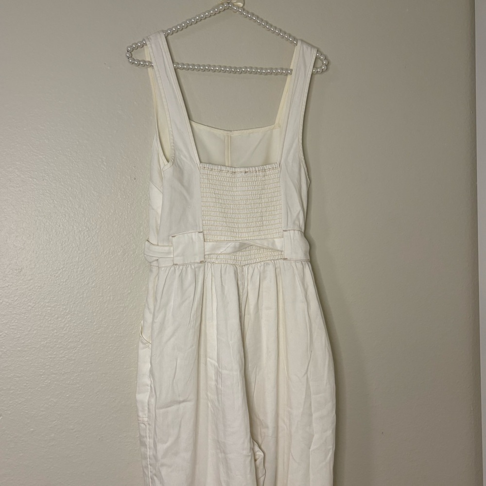 American Eagle Women White Denim Strappy Tie Belt Jumpsuit - Picture 9 of 9